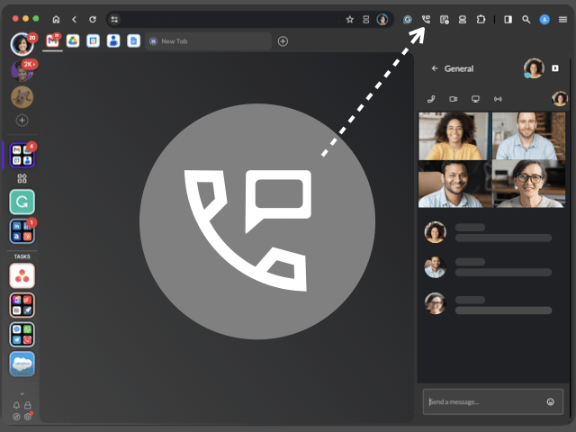 One-click screenshare, chat and calls